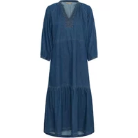 Blue long dress with three-quarter sleeves, V-neck, and tiered skirt by CULTURE Lava Arpa.