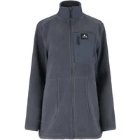 Women's long fleece jacket by Whistler, dark gray with front zipper, high collar, and chest pocket.