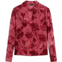 Red floral Desigual Londres blouse with long sleeves and collar, featuring a vibrant abstract flower pattern.