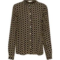 Women's long sleeve blouse by Kaffe, featuring a black and beige geometric pattern with button-up front.