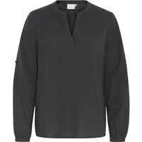 Black women's long sleeve blouse by Kaffe, featuring a V-neck and relaxed fit.