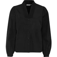 Black KAFFE KAMaia women's long sleeve blouse with a V-neck and button-down front.
