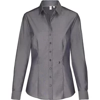 Gray women's long sleeve blouse, Seidensticker Slim Fit, with Kent collar and button-down front.