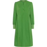 Green long sleeve dress CULTURE Antoinett with V-neck, pleated shoulders, and wide cuffs.