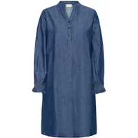Blue long sleeve dress by fransa Larissa 4 with buttoned neckline and ruffled cuffs.