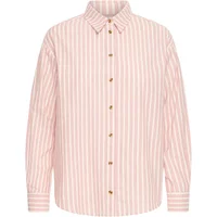 Pink and white striped women's long sleeve shirt by b.young Gillo with button-down front and classic collar.