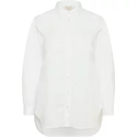 White long sleeve shirt by KAFFE Curve, button-up front, curved hem, and classic collar.