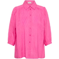 Pink long sleeve KAFFE Curve Gabby shirt with button front, collared neckline, and textured fabric.