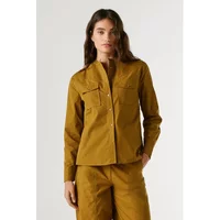 Women's long sleeve mustard shirt by Pepe Jeans, featuring button front and chest pockets.