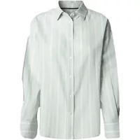 White and gray striped women's long sleeve shirt by Pepe Jeans with button-up front and classic collar.