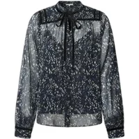 Women's long sleeve Pepe Jeans W11 Moana shirt, sheer black fabric with white speckles and a bow tie collar.