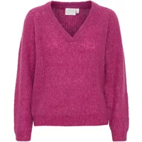 Pink V-neck long sleeve sweater by Atelier Rêve, featuring a soft knit texture and relaxed fit.