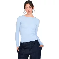Light blue women's long sleeve T-shirt by 24 Colours, featuring a fitted design and round neckline.