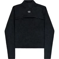 Black women's long sleeve T-shirt by Alpha Industries with high neck and front cut-out detail.