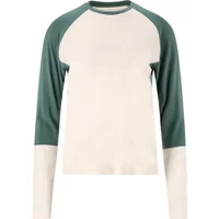 Cream and green women's long sleeve T-shirt with raglan sleeves and color block design by Endurance Abbye.
