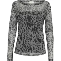 Gray leopard print long sleeve T-shirt by Kaffe with sheer fabric and round neckline.