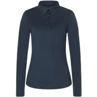Navy women's long-sleeved polo shirt with buttoned placket and classic collar by Super.Natural.