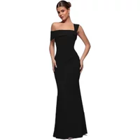 Black off-the-shoulder maxi dress by Goddiva, featuring a fitted silhouette and elegant floor-length design.