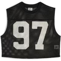Black mesh vest with large white "97" on front, sleeveless, relaxed fit, Puma ROSÉ branding.
