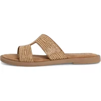 Beige woven women's mules by Tamaris with flat sole and open toe design.