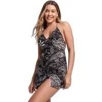 Black and white floral Women's ottoman babydoll dress by Superdry with halter neckline and fitted waist.