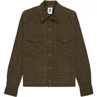 Plaid brown women's overshirt by Element Westward with button closure and dual chest pockets.