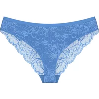 Blue lace women's panties with floral pattern and scalloped edges, Triumph Amourette Charm T design.