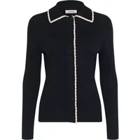 Women's black polo neck cardigan with white trim by Soaked in Luxury, featuring long sleeves and button closure.