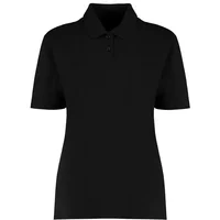 Black women's polo shirt by Kustom Kit with short sleeves and classic collar.