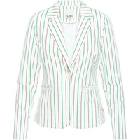Women's blazer by Ichi with green and red vertical stripes, notched lapel, and two front pockets.