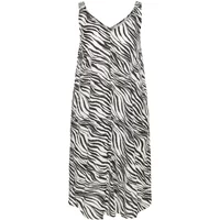 Black and white zebra print sleeveless dress with V-neckline and flowing silhouette by KAFFE Curve.