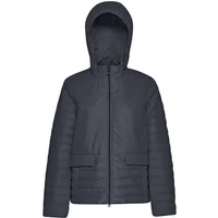 Black Geox Myluse women's puffer jacket with hood, front zipper, and two front pockets.