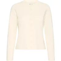 Cream women's round neck cardigan by Ichi with long sleeves and button closure.