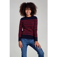 Navy and red striped women's sailor sweater by Armor-Lux with long sleeves and crew neck.