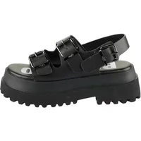 Black vegan Nappa women's sandals with chunky platform sole, two buckle straps, and adjustable heel strap.