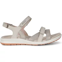 Beige ECCO women's sandals with adjustable straps, cushioned sole, and tan outsole.