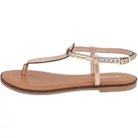 Women's sandal Les Tropeziennes Handrea, tan sole, metallic straps, adjustable ankle buckle.