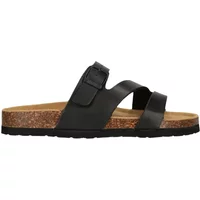 Black women's sandals Nou Barhil with two straps, buckle detail, and cork sole.