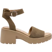 Brown Ryłko Hayley women's sandals with chunky heel, ankle strap, and buckle closure.