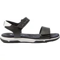 Black TBS Jazsuny women's sandals with adjustable straps, white sole, and cushioned footbed.