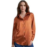 Copper satin women's shirt by 24 Colours, long sleeves, button-up front, classic collar.