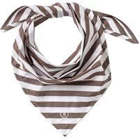 Brown and white striped Holebrook Marie women's scarf with a triangular shape and small logo detail.
