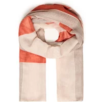 Cream and coral striped women's scarf with ribbed texture, by Ichi Annie.