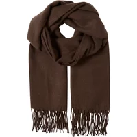 Brown women's scarf Ichi IAIVALU with fringed ends and soft fabric texture.