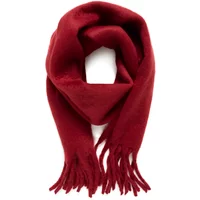 Red Soaked in Luxury Hinya women's scarf with fringed ends and soft texture.