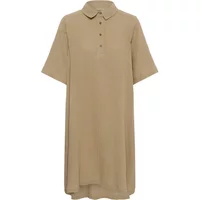Beige women's shirt dress CULTURE Tala Elina with short sleeves, button-up front, and classic collar.
