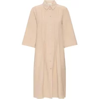Beige women's shirt dress fransa FRAdah 1 with long sleeves, button-down front, and classic collar.