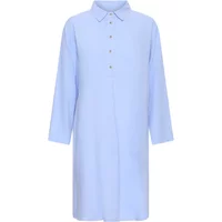 Light blue women's shirt dress by fransa, long sleeves, button-up front, and classic collar.