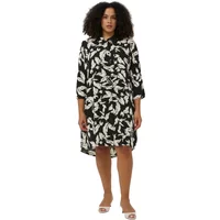 Black and white floral shirt dress with 3/4 sleeves and a high-low hem by KAFFE Curve.