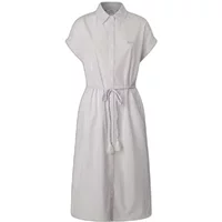 White women's shirt dress by Pepe Jeans, short sleeves, collared, with waist tie and knee-length hem.